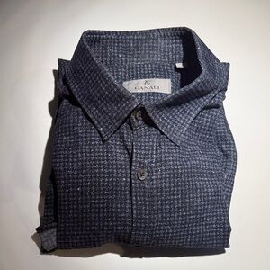 Canali Men's Flannel Navy Houndstooth Dress Shirt